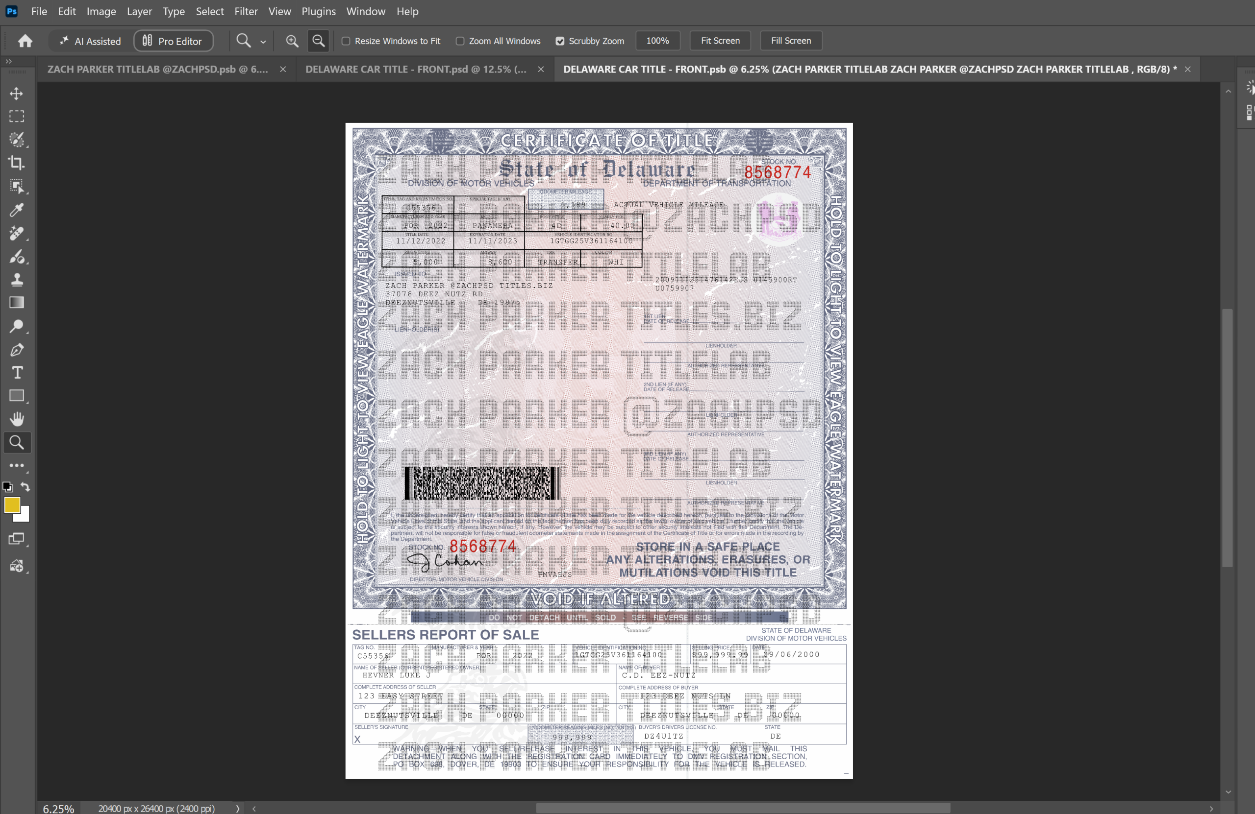 Screenshot (64) Delaware Car Title Psd Template Front Only - Image 1